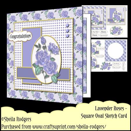 Square Oval Sketch Card - Lavender Roses