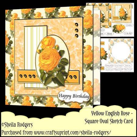 Square Oval Sketch Card - Yellow English Rose