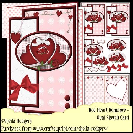 Oval Sketch Card - Red Heart Romance