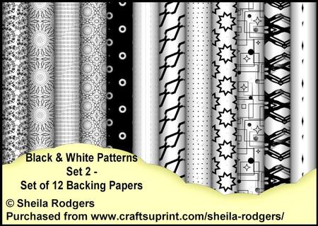 Black & White Patterns Set 2 - Set of 12 Backing Papers