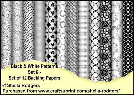Black & White Patterns Set 6 - Set of 12 Backing Papers