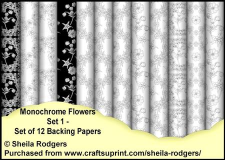 Monochrome Flowers Set 1 - Set of 12 Backing Papers