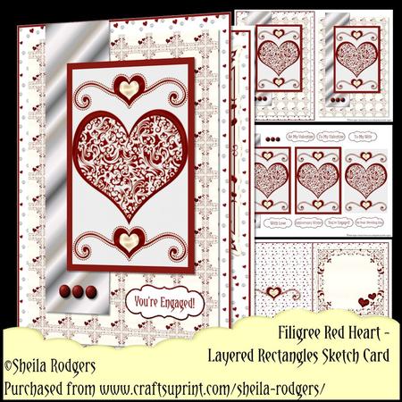 Layered Rectangles Sketch - Filigree Red Heart