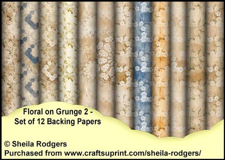 Floral on Grunge 2 - Set of 12 Backing Papers