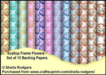Scallop Frame Flowers - Set of 12 Backing Papers