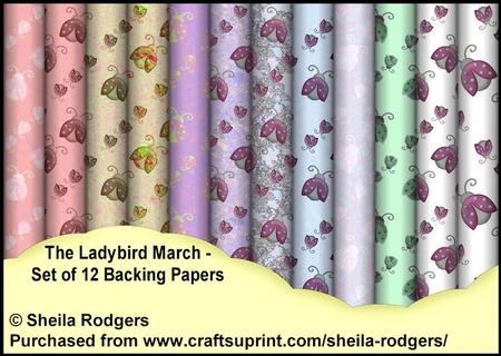 The Ladybird March - Set of 12 Backing Papers