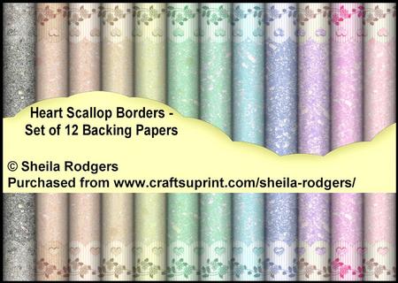 Heart Scallop Borders - Set of 12 Backing Papers