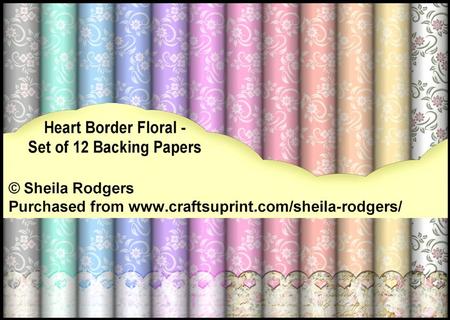 Heart Border Floral - Set of 12 Backing Papers