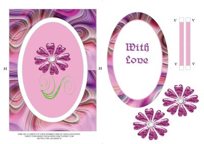 Pink Gel Flower Flip Over Spinner Card