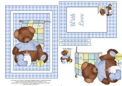 Tattered Ted on Blue Gingham Spinner Card