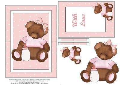 Tattered Teddy Girl with Bottle Spinner Card