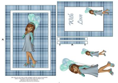 Girl in Blue with Balloons Spinner Card