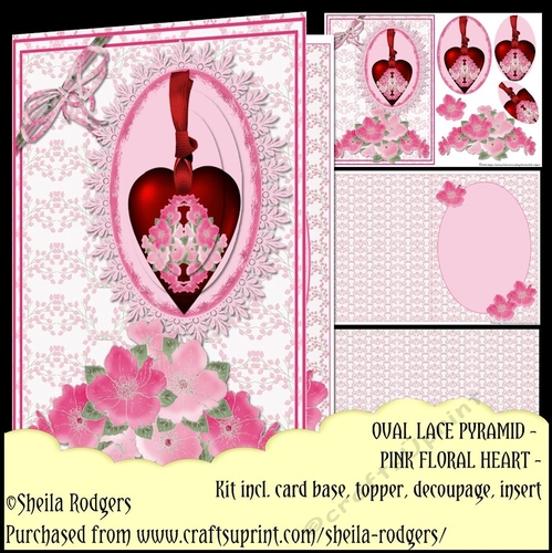 Oval Lace Pyramid - Pink Floral Heart