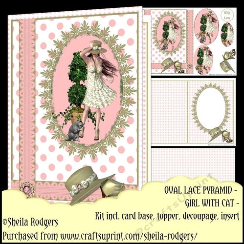 Oval Lace Pyramid - Girl With Cat