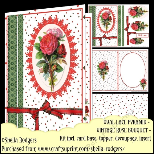 Oval Lace Pyramid - Vintage Rose Bouquet