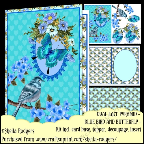Oval Lace Pyramid - Blue Bird and Butterfly