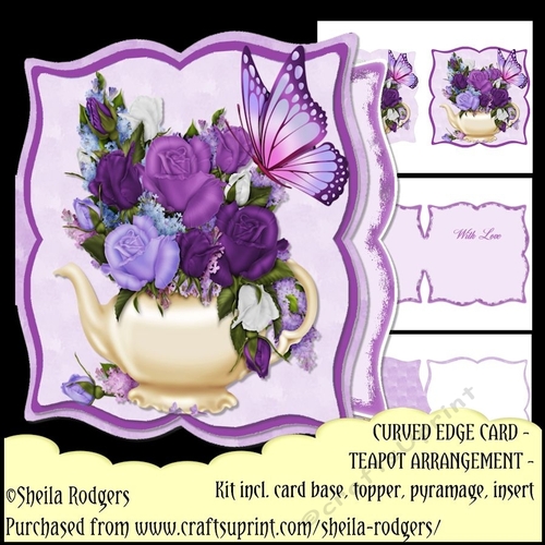 Curved Edge Card - Teapot Arrangement