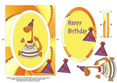 Dragon with Birthday Cake Spinner Card