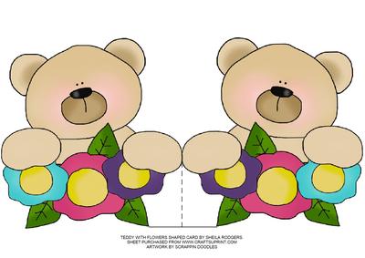 Teddy with Flowers Shaped Card