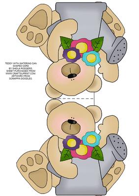 Teddy with Watering Can Shaped Card
