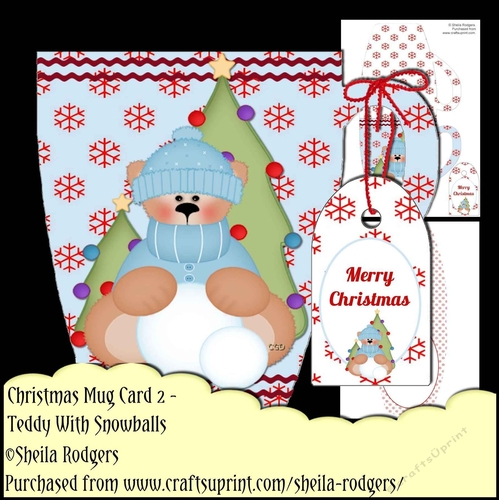 Christmas Mug Card 2 - Teddy With Snowballs