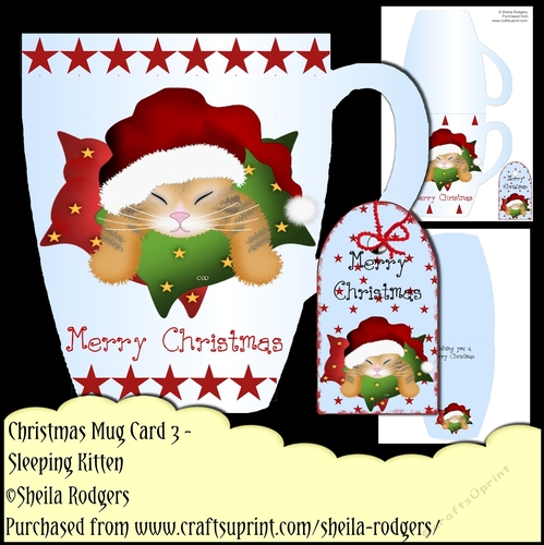 Christmas Mug Card 3 - Sleeping Kitten