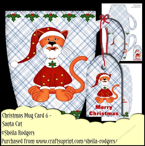 Christmas Mug Card 6 - Santa Cat