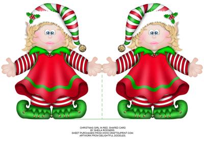 Christmas Girl in Red, Shaped Card