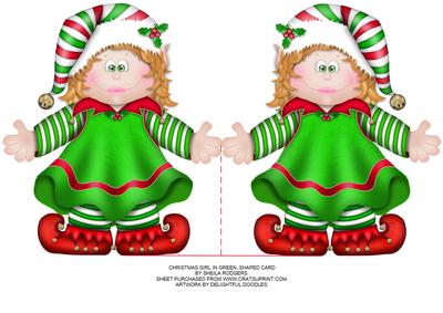 Chrismtas Girl in Green, Shaped Card