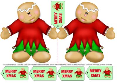 Gingerbread Man 2 Shaped Card with Tags