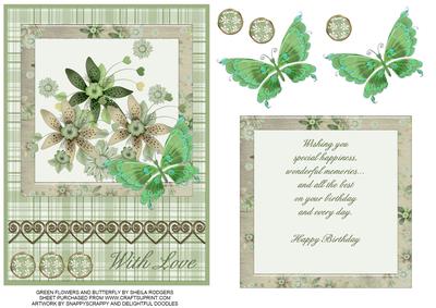 Green Flowers and Butterfly