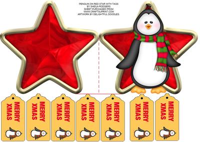 Penguin on Red Star with Tags