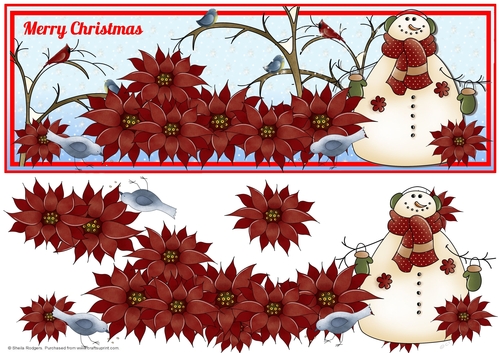 Poinsettia Snowman and Birds