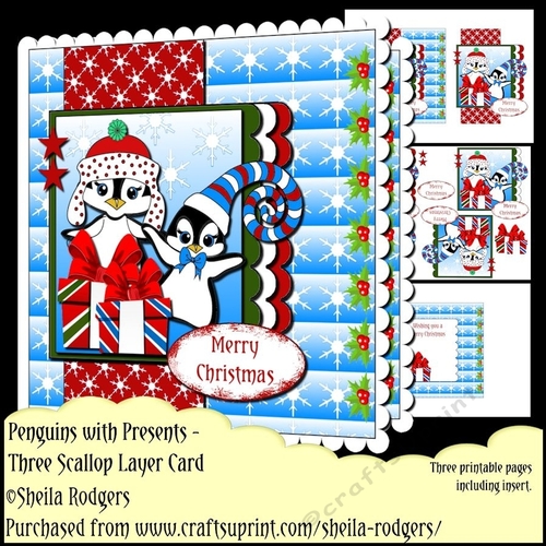 Three Scallop Layers - Penguins With Presents