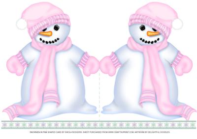Snowmen in Pink Shaped Card