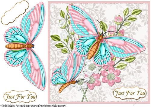 Large Butterflies - Pink and Aqua