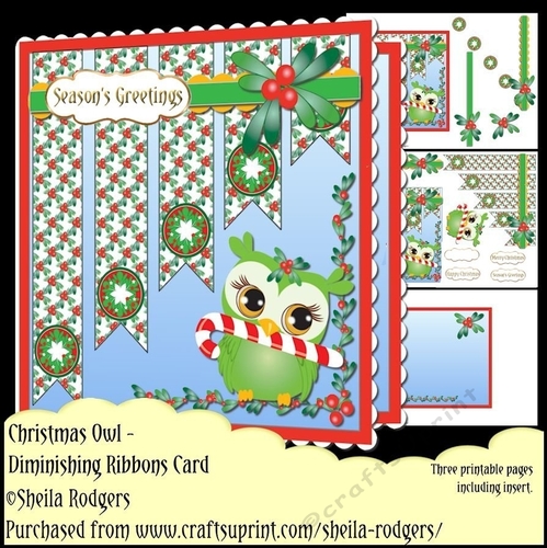 Diminishing Ribbon Card - Christmas Owl