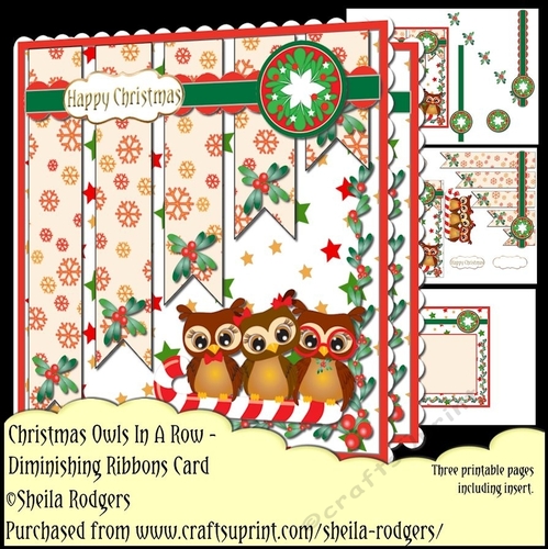 Diminishing Ribbon Card - Christmas Owls In A Row
