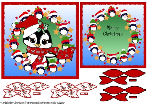 PEEK A BOO PENGUIN 1 CARD, INSERT AND BOWS