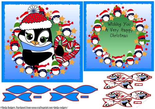 PEEK A BOO PENGUIN 4 CARD, INSERT AND BOWS