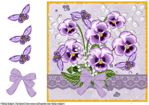 Purple Pansies and Butterflies