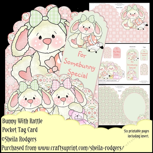 Pocket Tag Card - Bunny With Rattle