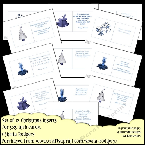 Set of 12 Christmas Inserts for 5x5 Inch Cards
