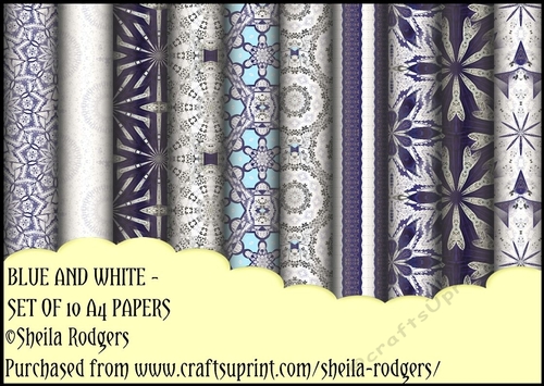 Blue and White - Set of 10 A4 Papers