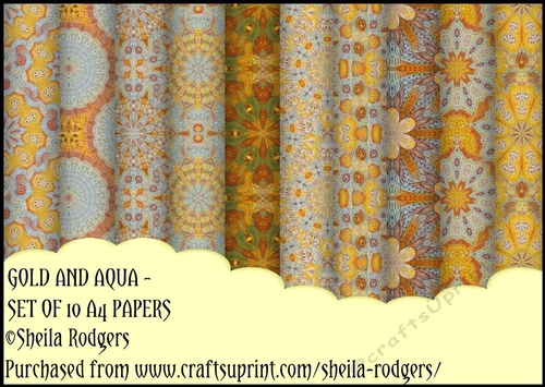 Gold and Aqua - Set of 10 A4 Papers