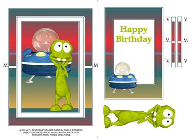 Alien with Spaceship Spinner Card