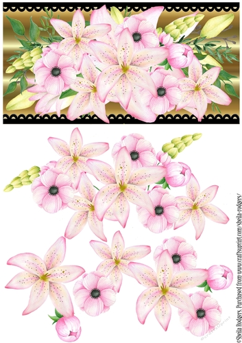 Pink Lilies and Peonies on Gold