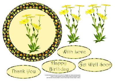 Corn Marigolds in Tutti Frutti Frame