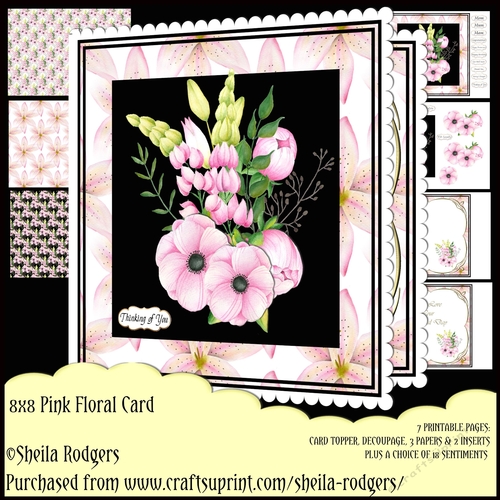 8x8 Pink Floral Card
