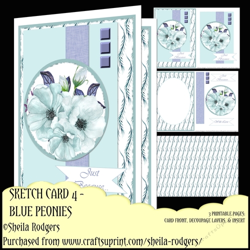 SKETCH CARD 4 - BLUE PEONIES
